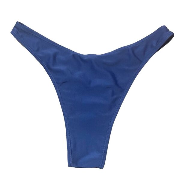🌀 Navy Blue Basic Bikini Cheeky Bottoms High Cut Leg Women's Size Medium - Picture 2 of 4